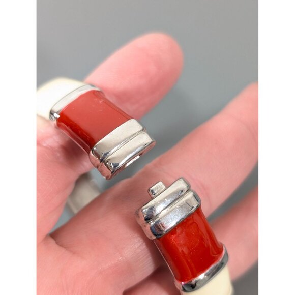 Red White Blue Enamel Stripe Hinge Bangle Bracelet 7.5" Silver Tone - Picture 5 of 7